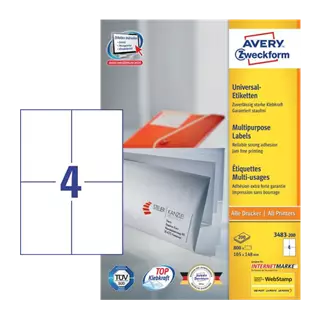 105 mm x 148 mm Papier Print etikety Avery Zweckform Biela ( 100 hárkov/balenie )