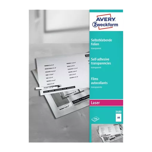 210 mm x 297 mm Plast Print etikety Avery Zweckform Priesvitná ( 100 hárkov/balenie )
