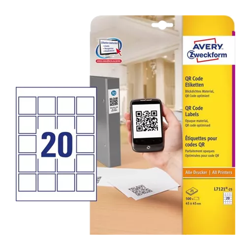 45 mm x 45 mm Papier Print etikety Avery Zweckform Biela ( 25 hárkov/balenie )