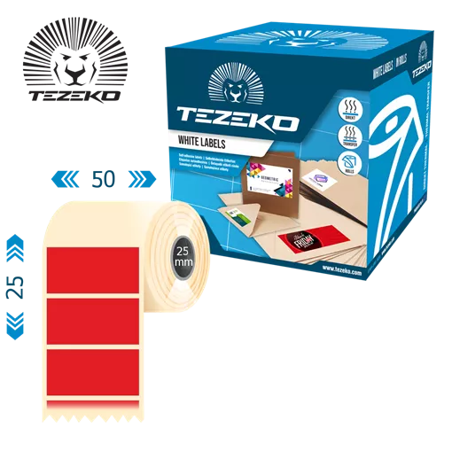 50 mm x 25 mm Termo Kotúčové etikety Červená ( 2500 etikety/kotúč )