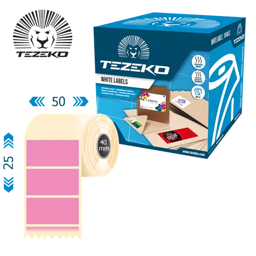 50 mm x 25 mm Plast Kotúčové etikety Ružová farba ( 1200 etikety/kotúč )