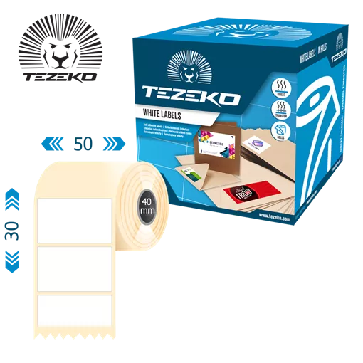 50 mm x 30 mm Termo Kotúčové etikety Biela ( 1500 etikety/kotúč )