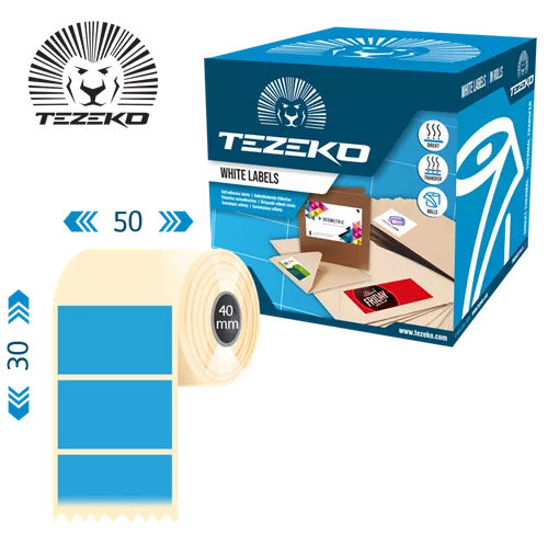 50 mm x 30 mm Termo Kotúčové etikety Modrá ( 1500 etikety/kotúč )