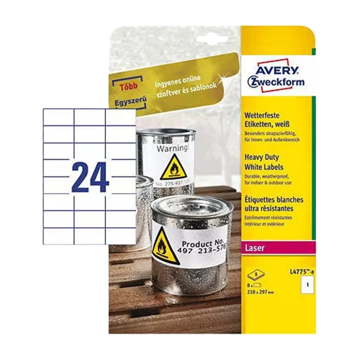 70 mm x 37 mm Plast Print etikety Avery Zweckform Biela ( 20 hárkov/balenie )