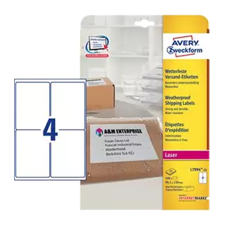 99.1 mm x 139 mm Plast Print etikety Avery Zweckform Biela ( 25 hárkov/balenie )