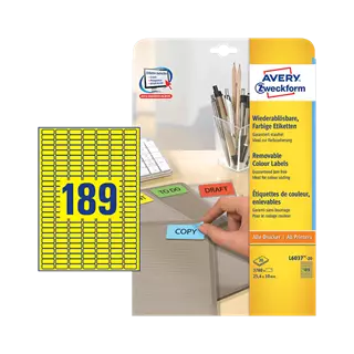 25.4 mm x 10 mm Papier Print etikety Avery Zweckform Žltá ( 20 hárkov/balenie )