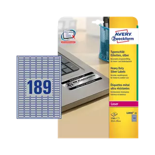 25.4 mm x 10 mm Plast Print etikety Avery Zweckform Strieborná ( 20 hárkov/balenie )