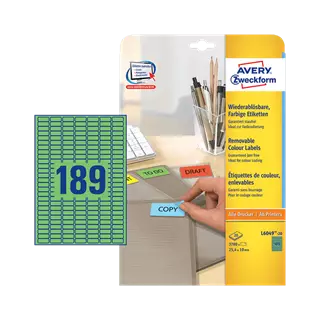 25.4 mm x 10 mm Papier Print etikety Avery Zweckform Zelená ( 20 hárkov/balenie )
