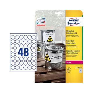 30 mm x 30 mm Plast Print etikety Avery Zweckform Biela ( 20 hárkov/balenie )