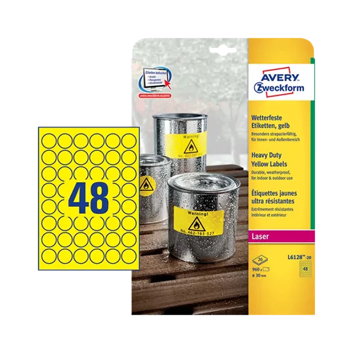 30 mm x 30 mm Plast Print etikety Avery Zweckform Žltá ( 20 hárkov/balenie )