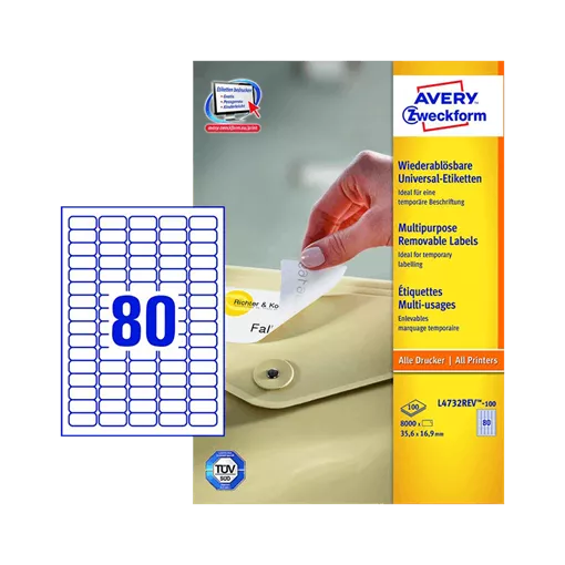 35.6 mm x 16.9 mm Papier Print etikety Avery Zweckform Biela ( 100 hárkov/balenie )