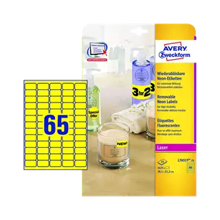 38.1 mm x 21.2 mm Papier Print etikety Avery Zweckform Neónová žltá ( 25 hárkov/balenie )