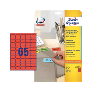 38.1 mm x 21.2 mm Papier Print etikety Avery Zweckform Červená ( 20 hárkov/balenie )