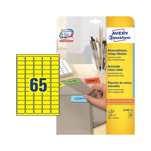 38.1 mm x 21.2 mm Papier Print etikety Avery Zweckform Žltá ( 20 hárkov/balenie )