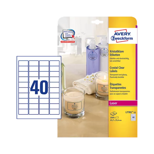 45.7 mm x 25.4 mm Plast Print etikety Avery Zweckform Priehľadná (čistá voda) ( 25 hárkov/balenie )