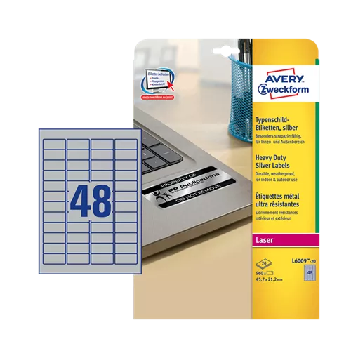 45.7 mm x 21.2 mm Plast Print etikety Avery Zweckform Strieborná ( 20 hárkov/balenie )