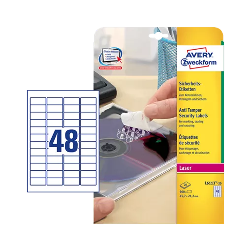 45.7 mm x 21.2 mm Plast Print etikety Avery Zweckform Biela ( 20 hárkov/balenie )