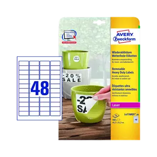 45.7 mm x 21.2 mm Plast Print etikety Avery Zweckform Biela ( 20 hárkov/balenie )
