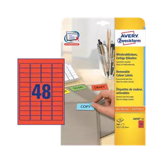 45.7 mm x 21.2 mm Papier Print etikety Avery Zweckform Červená ( 20 hárkov/balenie )
