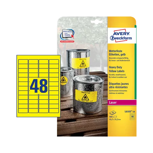45.7 mm x 21.2 mm Plast Print etikety Avery Zweckform Žltá ( 20 hárkov/balenie )