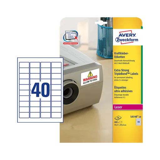 45.7 mm x 25.4 mm Plast Print etikety Avery Zweckform Biela ( 20 hárkov/balenie )