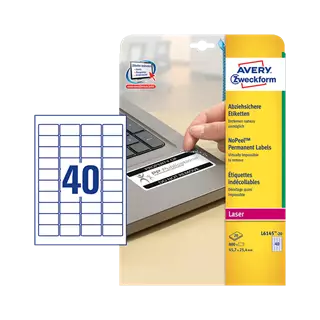 45.7 mm x 25.4 mm Plast Print etikety Avery Zweckform Biela ( 20 hárkov/balenie )