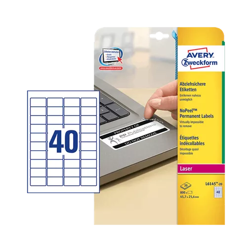 45.7 mm x 25.4 mm Plast Print etikety Avery Zweckform Biela ( 20 hárkov/balenie )