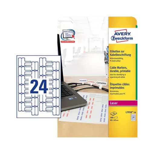 60 mm x 40 mm Plast Print etikety Avery Zweckform Biela ( 20 hárkov/balenie )