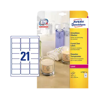 63.5 mm x 38.1 mm Plast Print etikety Avery Zweckform Priehľadná (čistá voda) ( 25 hárkov/balenie )