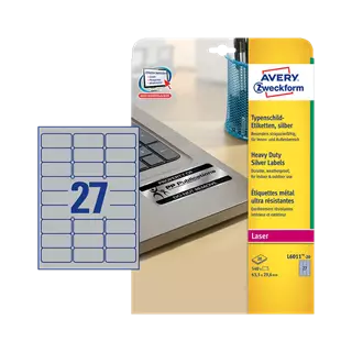 63.5 mm x 29.6 mm Plast Print etikety Avery Zweckform Strieborná ( 20 hárkov/balenie )