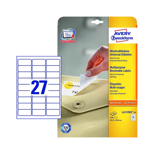 63.5 mm x 29.6 mm Papier Print etikety Avery Zweckform Biela ( 10 hárkov/balenie )