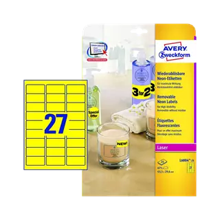 63.5 mm x 29.6 mm Papier Print etikety Avery Zweckform Neónová žltá ( 25 hárkov/balenie )
