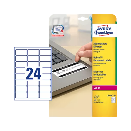 63.5 mm x 33.9 mm Plast Print etikety Avery Zweckform Biela ( 20 hárkov/balenie )