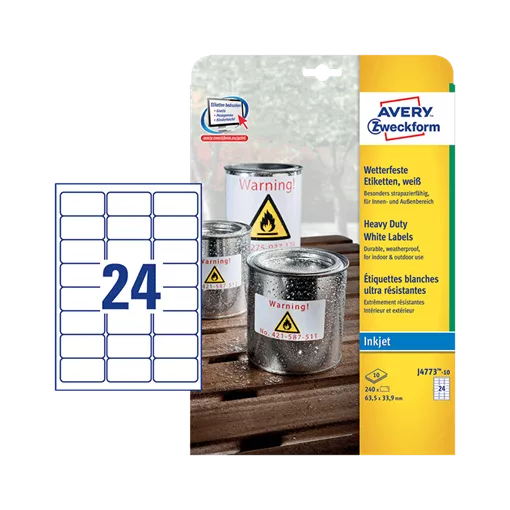 63.5 mm x 33.9 mm Plast Print etikety Avery Zweckform Biela ( 10 hárkov/balenie )