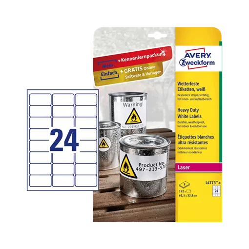 63.5 mm x 33.9 mm Plast Print etikety Avery Zweckform Biela ( 8 hárkov/balenie )