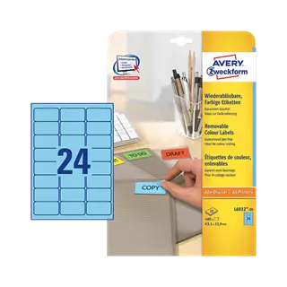63.5 mm x 33.9 mm Papier Print etikety Avery Zweckform Modrá ( 20 hárkov/balenie )