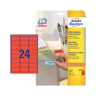 63.5 mm x 33.9 mm Papier Print etikety Avery Zweckform Červená ( 20 hárkov/balenie )