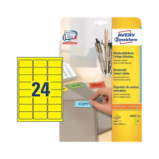 63.5 mm x 33.9 mm Papier Print etikety Avery Zweckform Žltá ( 20 hárkov/balenie )