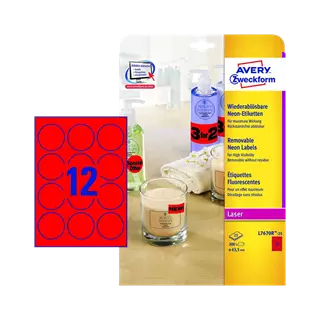 63.5 mm x 63.5 mm Papier Print etikety Avery Zweckform Neónová červená ( 25 hárkov/balenie )