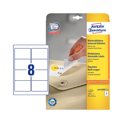 96 mm x 63.5 mm Papier Print etikety Avery Zweckform Biela ( 25 hárkov/balenie )