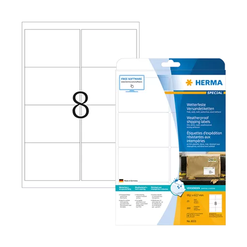 99.1 mm x 67.7 mm Plast Print etikety Herma Biela ( 25 hárkov/balenie )