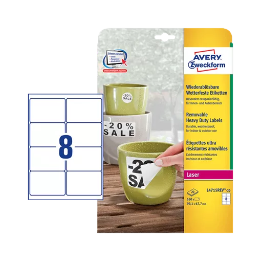 99.1 mm x 67.7 mm Plast Print etikety Avery Zweckform Biela ( 20 hárkov/balenie )
