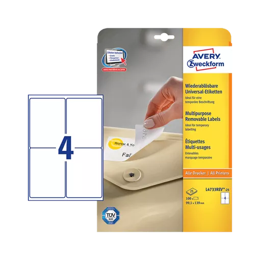 99.1 mm x 139 mm Papier Print etikety Avery Zweckform Biela ( 25 hárkov/balenie )