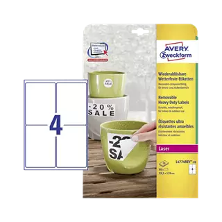 99.1 mm x 139 mm Plast Print etikety Avery Zweckform Biela ( 20 hárkov/balenie )