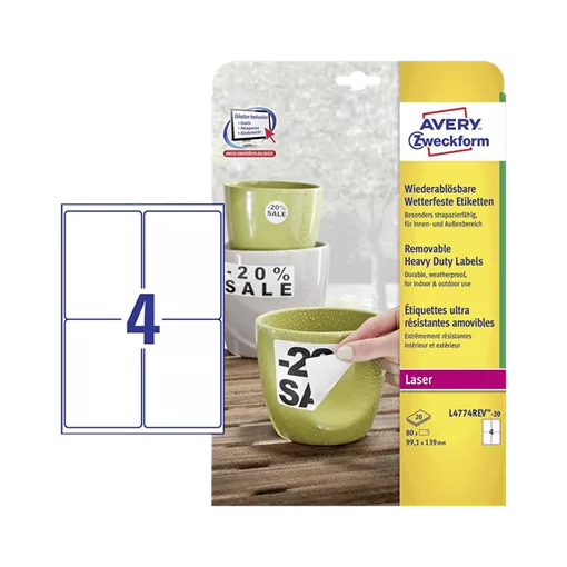 99.1 mm x 139 mm Plast Print etikety Avery Zweckform Biela ( 20 hárkov/balenie )