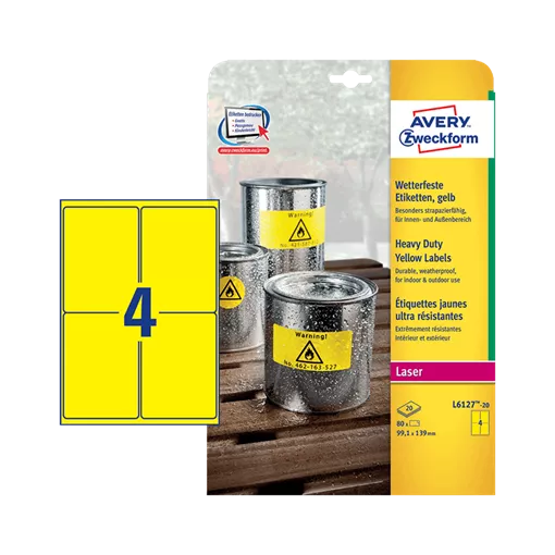 99.1 mm x 139 mm Plast Print etikety Avery Zweckform Žltá ( 20 hárkov/balenie )