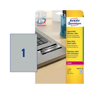 210 mm x 297 mm Plast Print etikety Avery Zweckform Strieborná ( 20 hárkov/balenie )