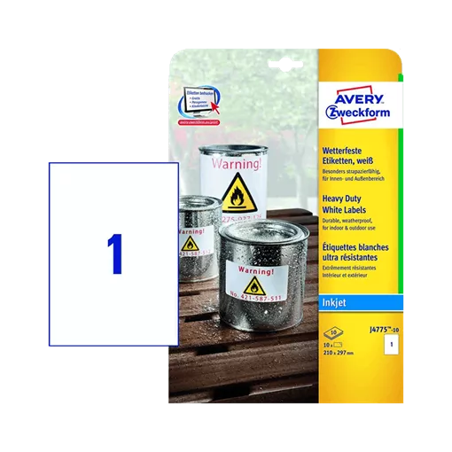 210 mm x 297 mm Plast Print etikety Avery Zweckform Biela ( 10 hárkov/balenie )