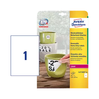 210 mm x 297 mm Plast Print etikety Avery Zweckform Biela ( 20 hárkov/balenie )