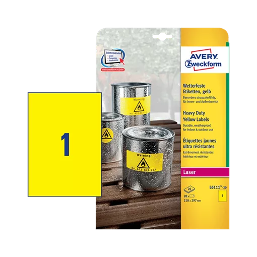 210 mm x 297 mm Plast Print etikety Avery Zweckform Žltá ( 20 hárkov/balenie )